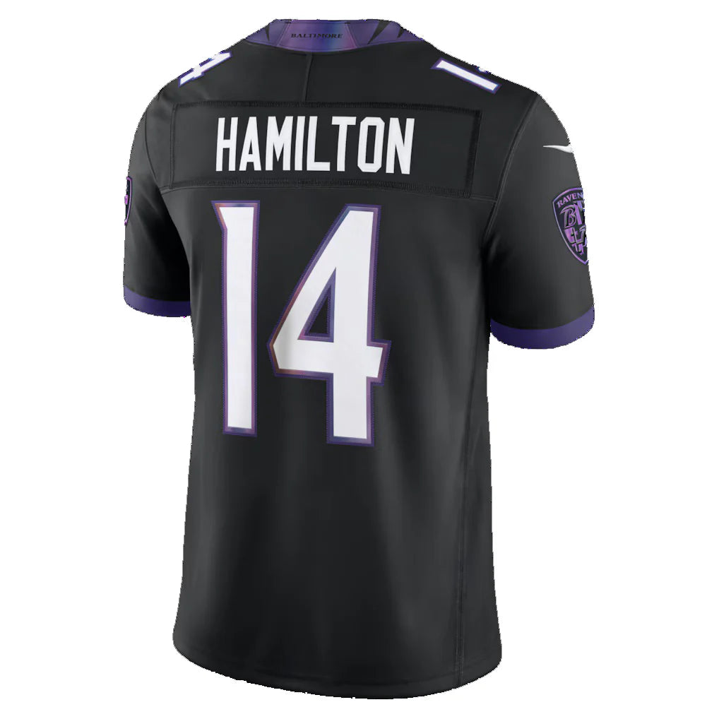 B.Ravens #14 Kyle Hamilton Black Alternate Vapor F.U.S.E. Stitched Limited Jersey