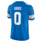 D.Lions #0 Jahmyr Gibbs Blue Team Vapor F.U.S.E. Stitched Limited Jersey